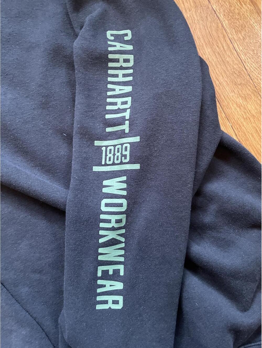 Carhartt 104441 Black Crewneck Sweatshirt XL Sleeve Green Logo Workwear 1889 - Picture 3 of 7